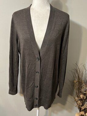 Ann Taylor LOFT Women LightWeight Knit Button Front Cardigan Sweater Brown Sz L